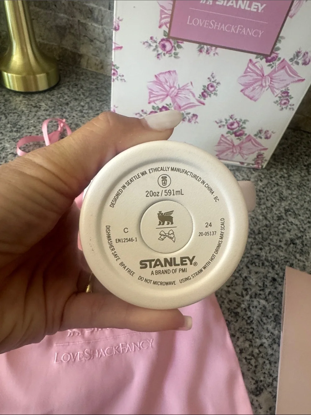 Stanley LoveShackFancy Pink Floral Travel Mug with Matching Pouch and Box - 20oz - Picture 4 of 4